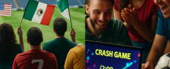 Sports fans split between empty stadiums and vibrant crash game environments, symbolizing their shift