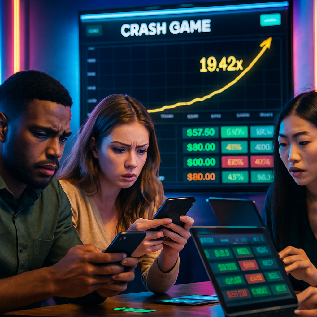 An engaging visual representation of players interacting with crash games, reflecting modern betting strategies